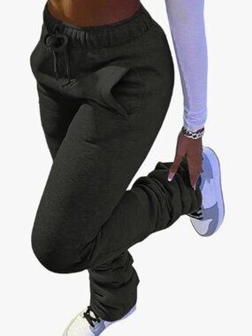 Famnbro Women Stacked Thick Warm Fleece Lined Pants Sweatpants with Drawstring